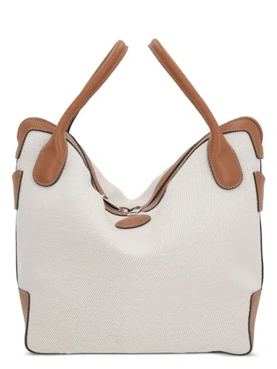 Tod's Women's Logo Patch Canvas Leather Tote Bag In Leather Brown