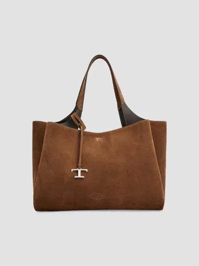 Tod's Women's Medium Logo Suede Tote Bag In Tobacoo Palissandro