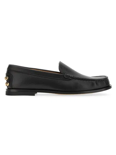 Tod's Black Loafers With Embossed Logo And Stud Details On The Back In Leather Woman
