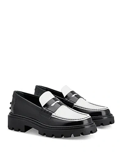 Tod's Chunky Sole Leather Penny Loafers In Black