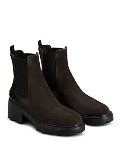 Tod's Women's Pull On High Heel Chelsea Boots In Dark Brown