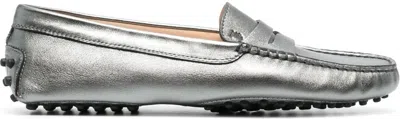 TOD'S WOMEN'S SILVER CALF LEATHER GOMMINOS LOAFER