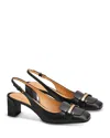 Tod's Square Toe Block Heel Gold-tone Hardware Slingback In Black