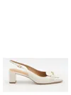 Tod's Square Toe Leather Pumps With Metal Bar In White
