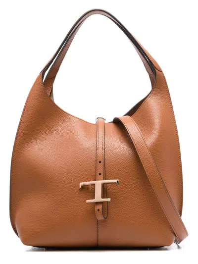 Tod's Women's Small T Timeless Grained Leather Shoulder Bag In Brown