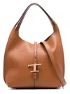 Tod's Brown Structured Pebbled Handbag With T-clasp And Detachable Pouch In S410