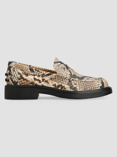 Tod's Python Embossed Leather Penny Loafer In Brown