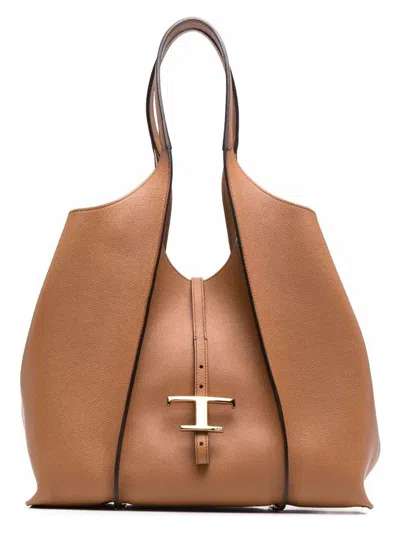 Tod's Women's T Timeless Medium Leather Tote Bag In Leather Brown