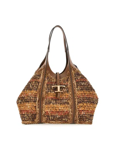Tod's T Timeless Woven Tote Bag In Brown