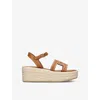 Tod's Rafia And Leather Wedge Sandals In Tan
