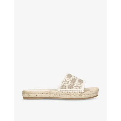 Tod's Tods Womens White Logo-embroidered Raffia-trim Linen Sandals