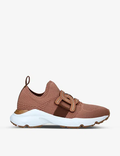 Tod's Modern Knitted Sneakers With Textured Finish In Brown