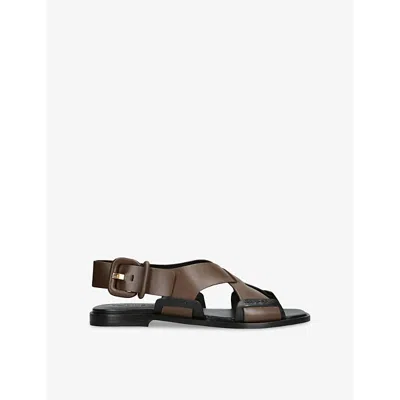 Tod's Womens Tods Cross-strap Leather Sandals In Dark Brown