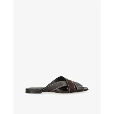 Tod's Flat Leather Sandals With Crossed Straps Shoes In Brown
