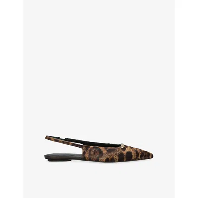 Tod's Womens Dk.brn Com Barretta Leopard-print Calf-hair Slingback Flats Eur 39 / 6 Uk