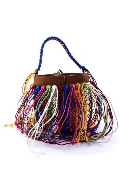 Tod's Tods Womens Mini Leather Macrame Bucket Bag Handbag Brown Mulitcolor In Multi