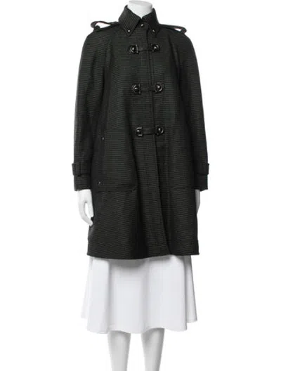 Pre-owned Tod's Wool Houndstooth Print Coat In Green