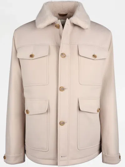 Tod's Caban In T15 Wool Drap In Beige