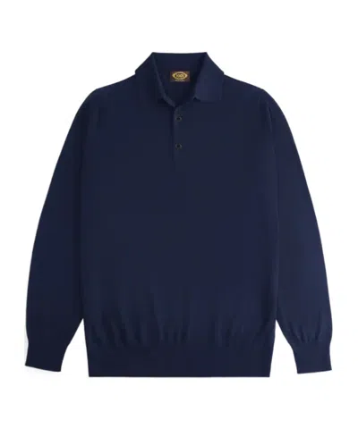 Tod's Wool Polo Collar Knit Sweater In Blue