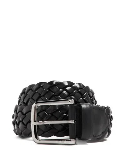 Tod's Woven Buckle Belt In Black