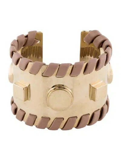 Pre-owned Tod's Woven Leather Cuff Bracelet, 6.25" In Pink