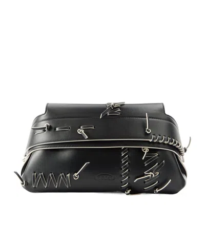 Tod's Woven Leather Shoulder Bag In Black