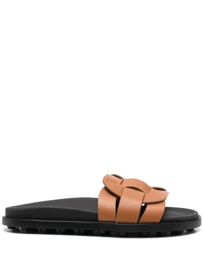 Tod's Leather Slides In Brown