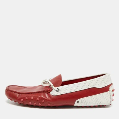 Pre-owned Tod's X Ferrari Gommino Size 42.5 Red/white Leather Loafers