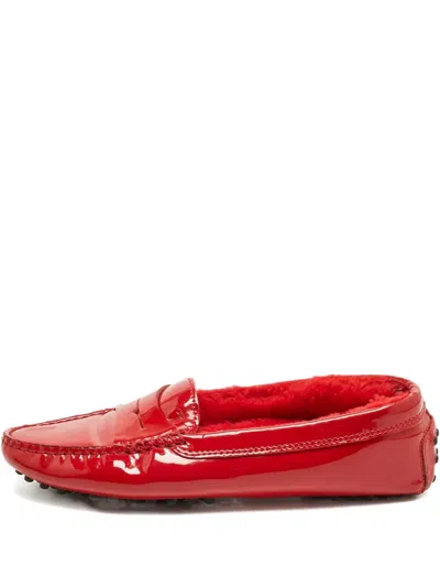 Pre-owned Tod's X Ferrari Patent-leather Loafers In Red