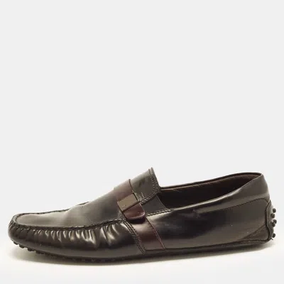 Pre-owned Tod's X Ferrari Size 44.5 Black/burgundy Leather Gommino Penny Loafers