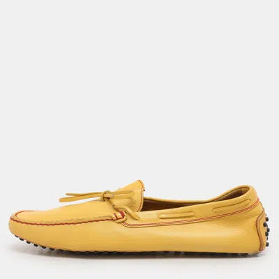 Pre-owned Tod's Yellow Leather City Gommino Loafers Size 45.5