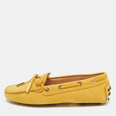 Pre-owned Tod's Yellow Nubuck Leather Gommino Penny Loafers Size 35