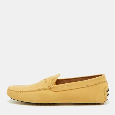 Pre-owned Tod's Yellow Nubuck Leather Penny Loafers Size 44
