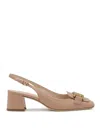 Tod's Cappuccino Goat Leather Pumps With Metal Bar In Pink