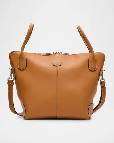 Tod's Zip Calf Leather Bucket Shoulder Bag In Cuoio