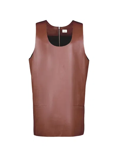 Tod's Zip Leather Mini Dress In Brown