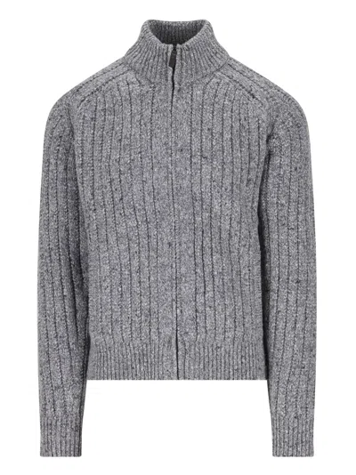 Tod's Zip-up Ribbed Cardigan In Gray