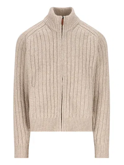 Tod's Zip-up Ribbed Cardigan In Neutral