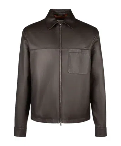 Tod's Zipped Leather Overshirt In Multi
