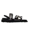 Toga Sandales Plates En Cuir Noir Avec Détails Métallisés In Black