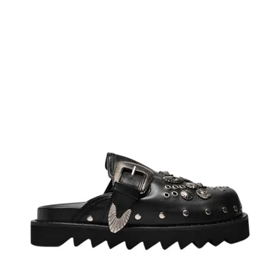 Toga Eyelet-detailing Leather Mules In Black