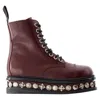 Toga Stud-embellished Leather Boots In Burgundy