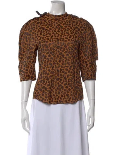 Pre-owned Toga Animal Print Crew Neck Top In Brown