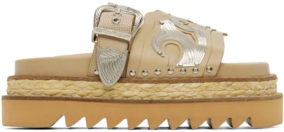 Toga Beige Leather Platform Sandals