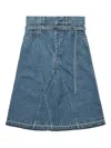 Toga Belted Frayed Denim Midi Skirt In Blue