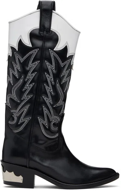 Toga Black & White Hard Leather Tall Boots In Aj1407 - White Black