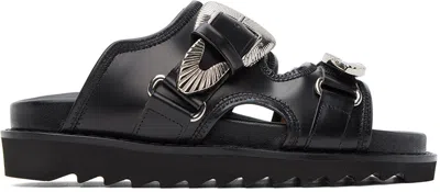 Toga Black Buckle Sandals In Black Black