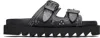 Toga Black Contrast Stitch Leather Sandals In Animal Print