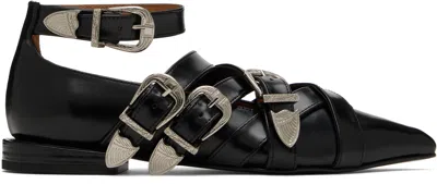 Toga Wound Pin Buckle Ankle Strap Flat Sole Shoes In Aj926 Black