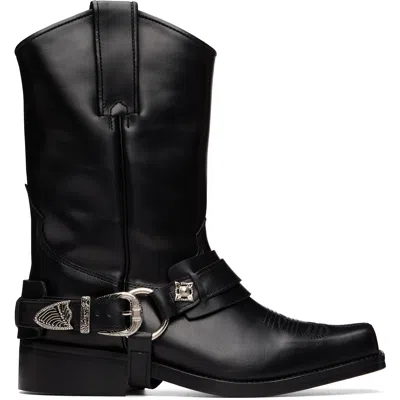 Toga Black Hard Leather Boots In Animal Print